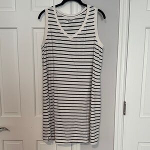 PACT Sleeveless V-Neck Striped Tank Dress - White & Navy